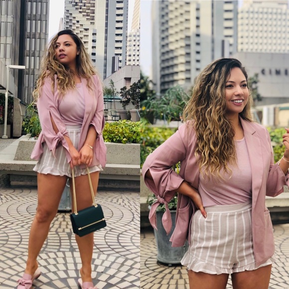 Dusty Pink Bow Sleeve Blazer - Picture 2 of 5